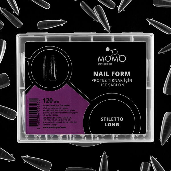 Momo Professional Protez Tırnak İçin Üst Form, Stiletto Long, 120 Adet