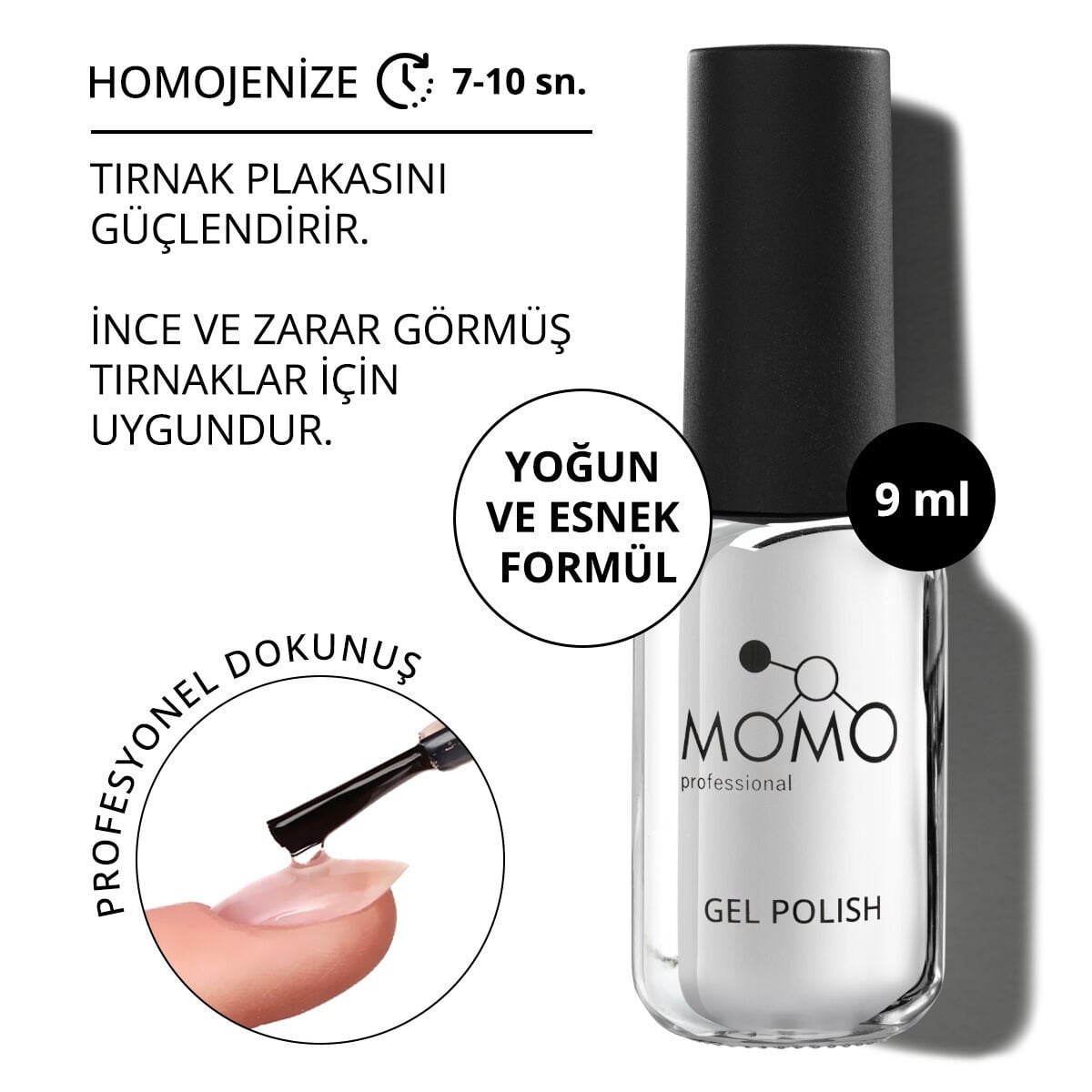 Momo Professional Kalıcı Oje İçin Rubber Base Coat, 9 ml