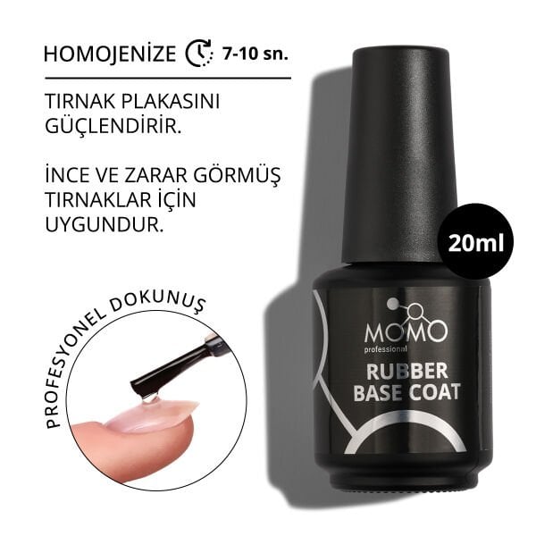 Momo Professional Kalıcı Oje İçin Rubber Base Coat, Nano Fırçalı, 20 ml