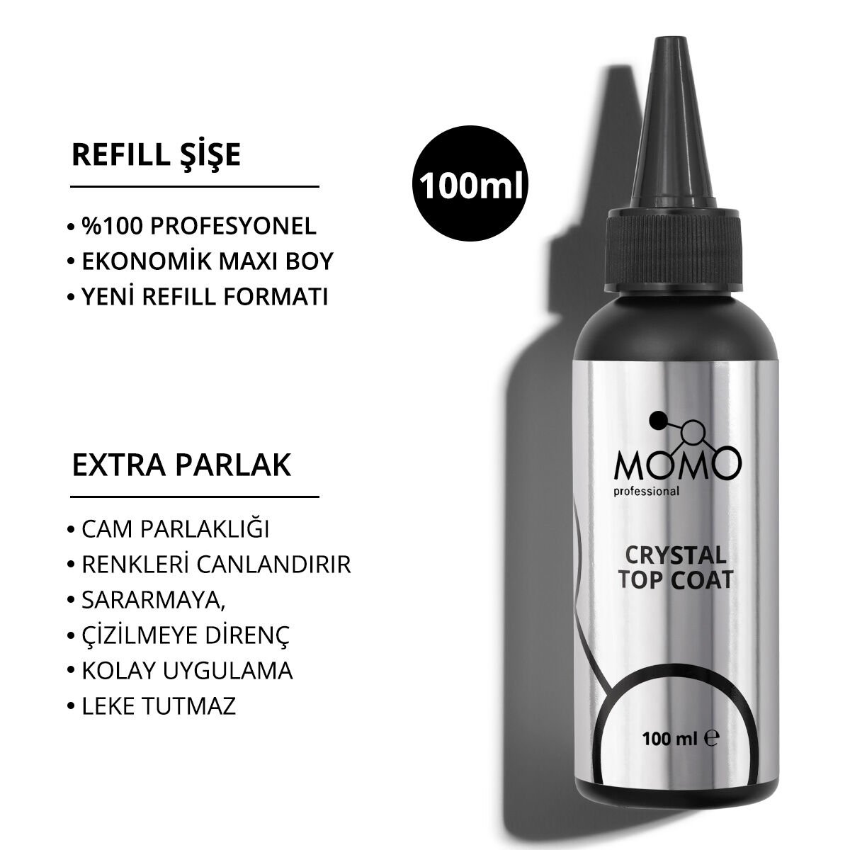 Momo Professional Kalıcı Oje İçin Crystal Top Coat 100 ml – REFILL ŞİŞE