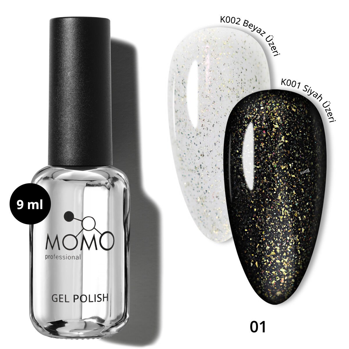Momo Professional Glitter Top Coat 01, Altın Sim, 9 ml