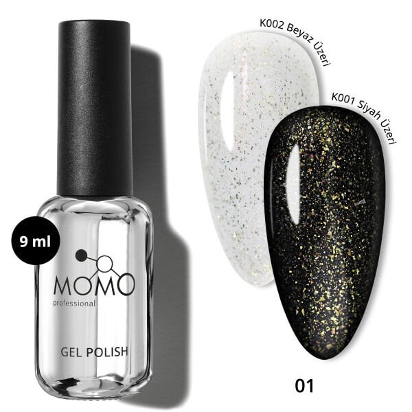 Momo Professional Glitter Top Coat 01, Altın Sim, 9 ml