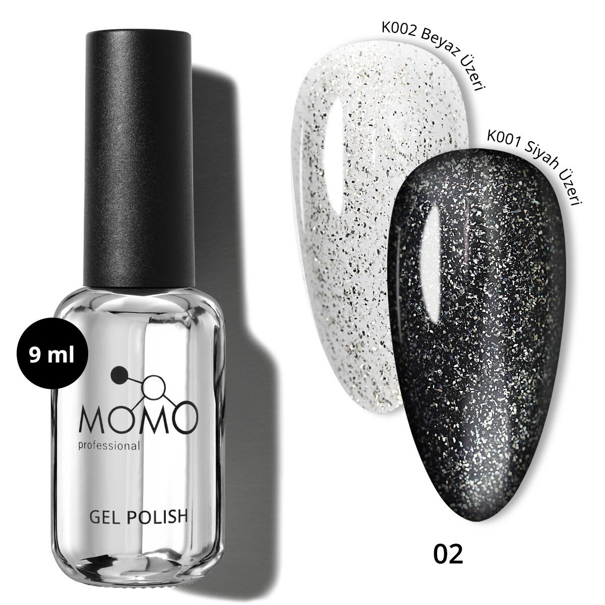 Momo Professional Glittter Top Coat 02, Gümüş Sim, 9 ml