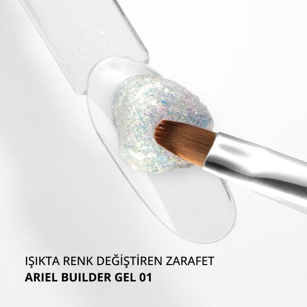 Momo Professional Ariel Builder Gel, Nail Art için Protez Tırnak Jeli No.01, Şeffaf Holografik Yeşil Sarı Simli, 10 gr