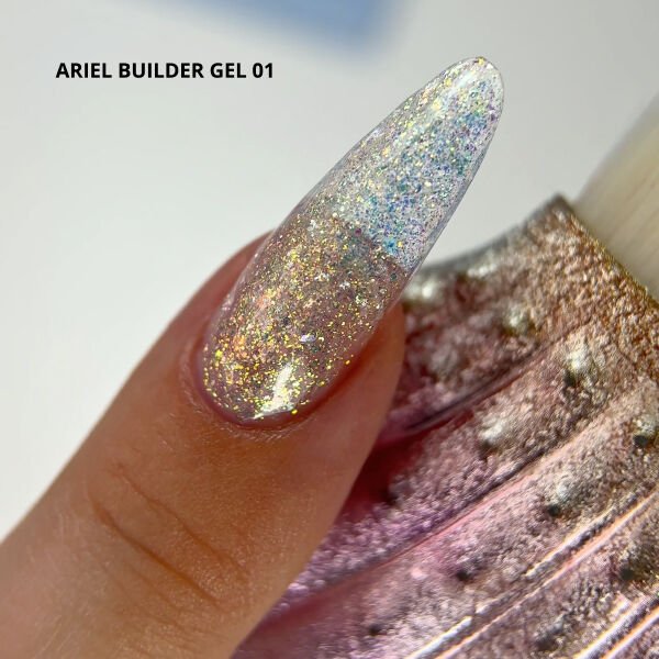 Momo Professional Ariel Builder Gel, Nail Art için Protez Tırnak Jeli No.01, Şeffaf Holografik Yeşil Sarı Simli, 10 gr