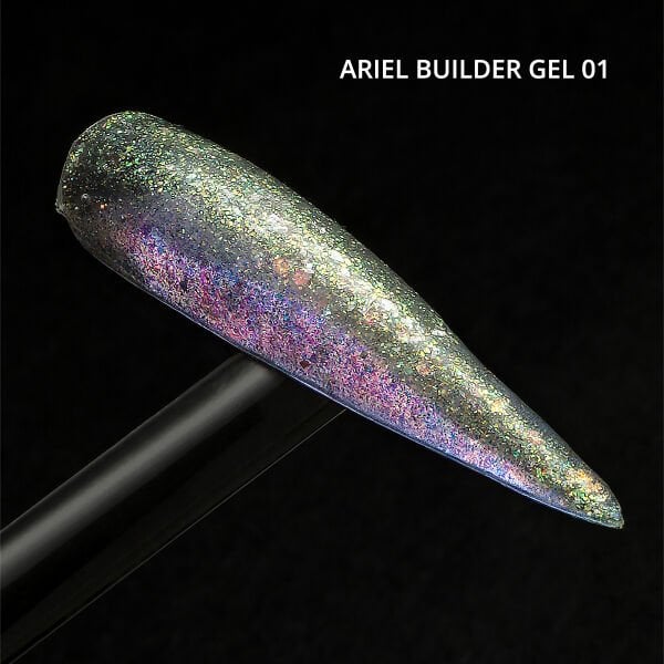 Momo Professional Ariel Builder Gel, Nail Art için Protez Tırnak Jeli No.01, Şeffaf Holografik Yeşil Sarı Simli, 10 gr