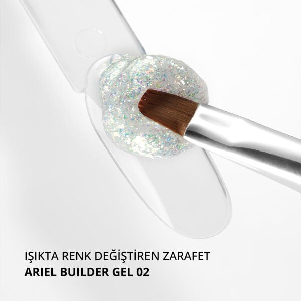 Momo Professional Ariel Builder Gel, Nail Art için Protez Tırnak Jeli No.02, Şeffaf Holografik Pembe Yeşil Simli, 10 gr