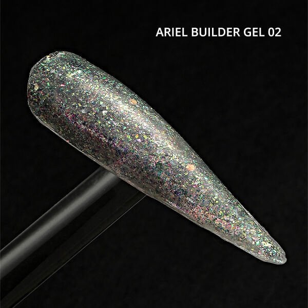 Momo Professional Ariel Builder Gel, Nail Art için Protez Tırnak Jeli No.02, Şeffaf Holografik Pembe Yeşil Simli, 10 gr