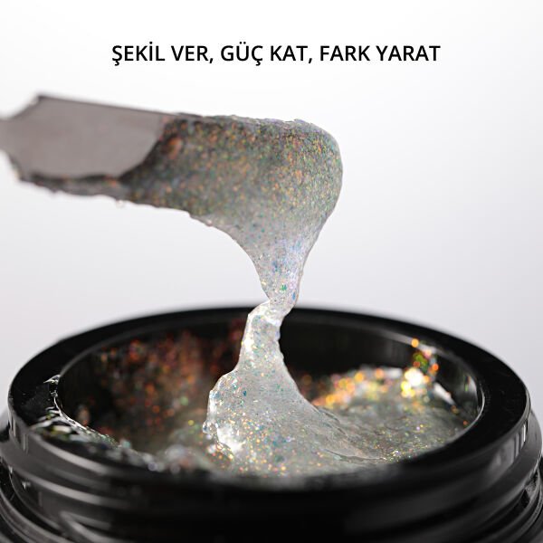 Momo Professional Ariel Builder Gel, Nail Art için Protez Tırnak Jeli No.03, Şeffaf Holografik Turuncu Sarı Simli, 10 gr