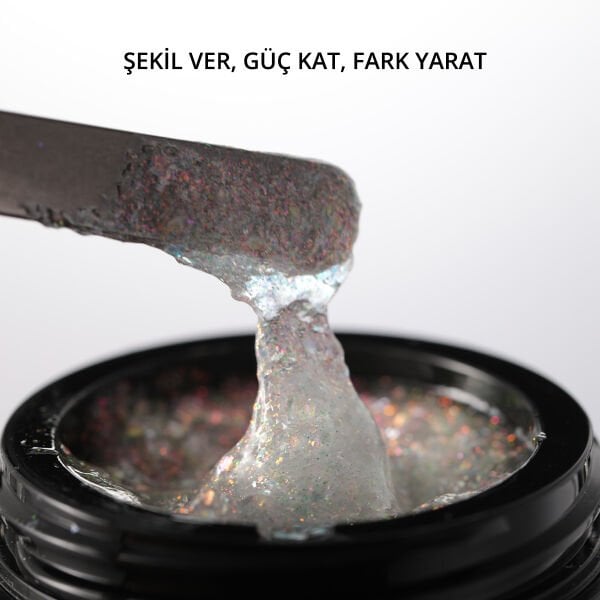 Momo Professional Ariel Builder Gel, Nail Art için Protez Tırnak Jeli No.04, Şeffaf Holografik Pembe Sarı Simli, 10 gr