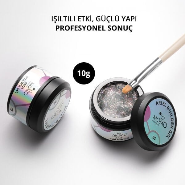 Momo Professional Ariel Builder Gel, Nail Art için Protez Tırnak Jeli No.05, Şeffaf Holografik Pembe Mavi Simli, 10 gr