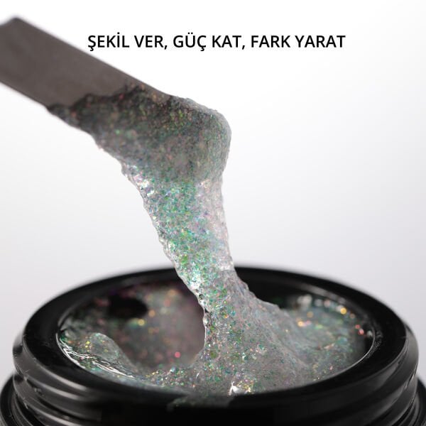 Momo Professional Ariel Builder Gel, Nail Art için Protez Tırnak Jeli No.05, Şeffaf Holografik Pembe Mavi Simli, 10 gr