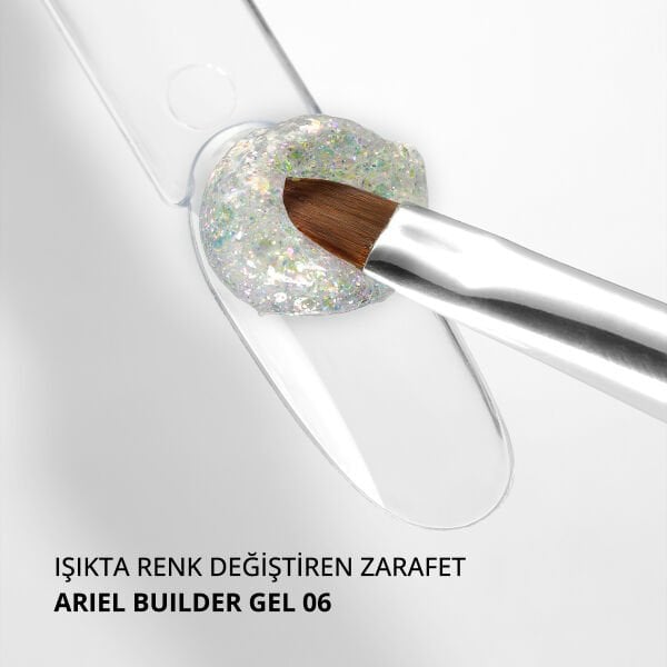 Momo Professional Ariel Builder Gel, Nail Art için Protez Tırnak Jeli No.06, Şeffaf Holografik Pembe Lila Simli, 10 gr