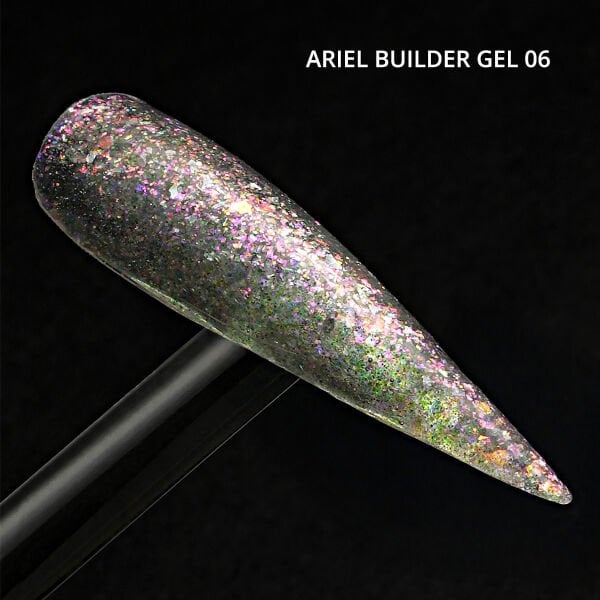 Momo Professional Ariel Builder Gel, Nail Art için Protez Tırnak Jeli No.06, Şeffaf Holografik Pembe Lila Simli, 10 gr