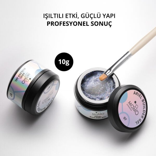 Momo Professional Ariel Builder Gel, Nail Art için Protez Tırnak Jeli No.07, Şeffaf Holografik Mavi Mor Simli, 10 gr