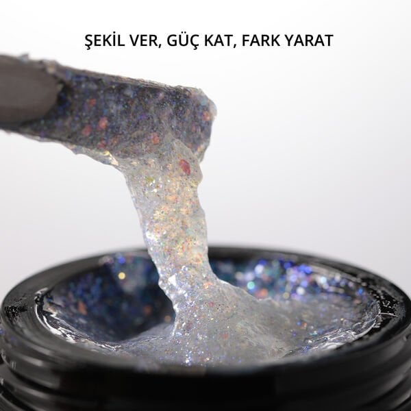 Momo Professional Ariel Builder Gel, Nail Art için Protez Tırnak Jeli No.07, Şeffaf Holografik Mavi Mor Simli, 10 gr