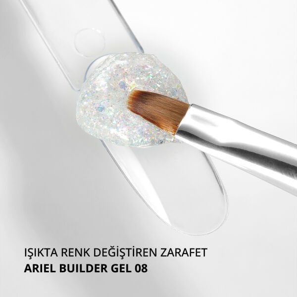 Momo Professional Ariel Builder Gel, Nail Art için Protez Tırnak Jeli No.08, Şeffaf Holografik Yeşil Lila Simli, 10 gr