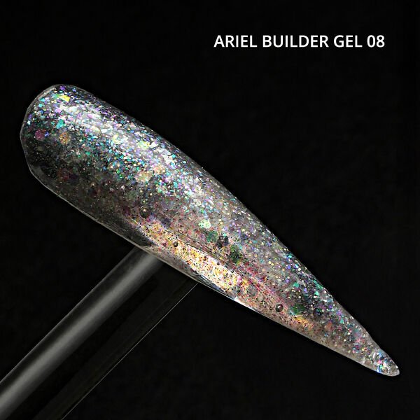 Momo Professional Ariel Builder Gel, Nail Art için Protez Tırnak Jeli No.08, Şeffaf Holografik Yeşil Lila Simli, 10 gr