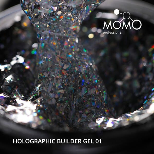 Momo Professional Holographic Builder Gel, Nail Art için Protez Tırnak Jeli No.01, Glitter Gümüş Simli, 10 gr