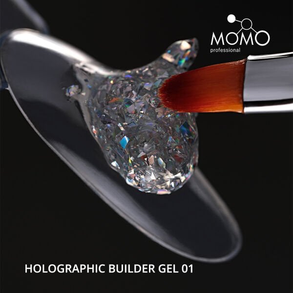 Momo Professional Holographic Builder Gel, Nail Art için Protez Tırnak Jeli No.01, Glitter Gümüş Simli, 10 gr