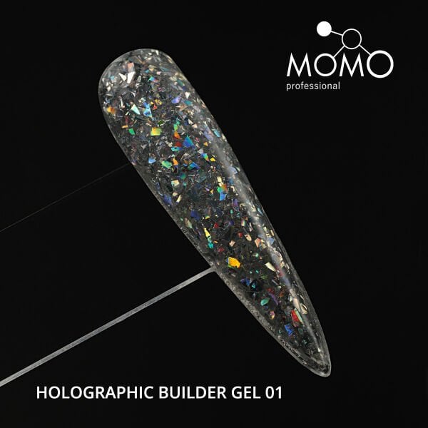Momo Professional Holographic Builder Gel, Nail Art için Protez Tırnak Jeli No.01, Glitter Gümüş Simli, 10 gr