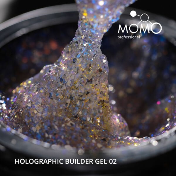 Momo Professional Holographic Builder Gel, Nail Art için Protez Tırnak Jeli No.02, Glitter Mavi Simli, 10 gr