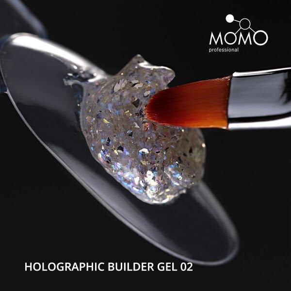 Momo Professional Holographic Builder Gel, Nail Art için Protez Tırnak Jeli No.02, Glitter Mavi Simli, 10 gr