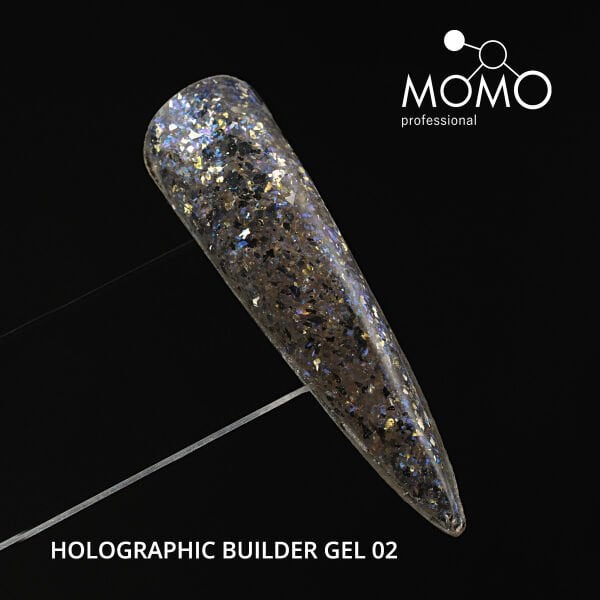 Momo Professional Holographic Builder Gel, Nail Art için Protez Tırnak Jeli No.02, Glitter Mavi Simli, 10 gr