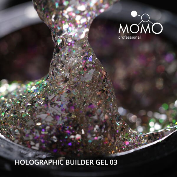 Momo Professional Holographic Builder Gel, Nail Art için Protez Tırnak Jeli No.03, Glitter Pembe Simli, 10 gr