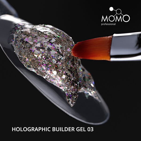 Momo Professional Holographic Builder Gel, Nail Art için Protez Tırnak Jeli No.03, Glitter Pembe Simli, 10 gr