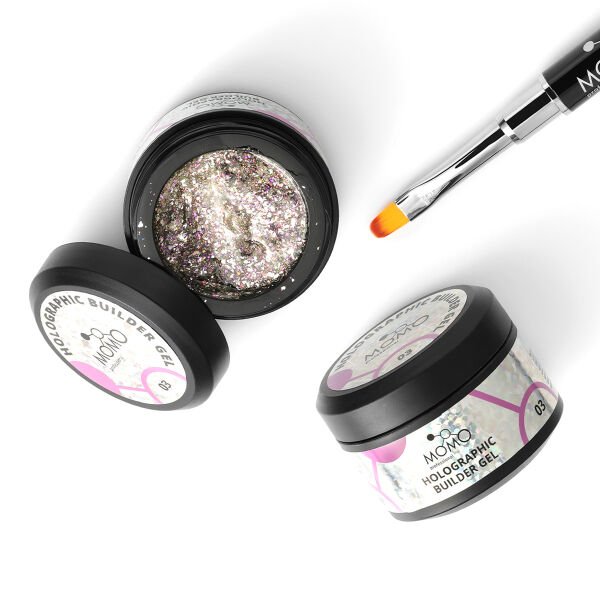Momo Professional Holographic Builder Gel, Nail Art için Protez Tırnak Jeli No.03, Glitter Pembe Simli, 10 gr