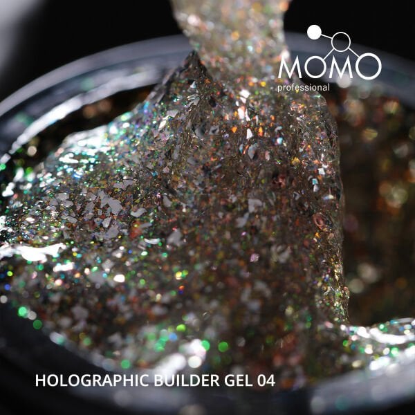 Momo Professional Holographic Builder Gel, Nail Art için Protez Tırnak Jeli No.04, Glitter Sarı Simli, 10 gr