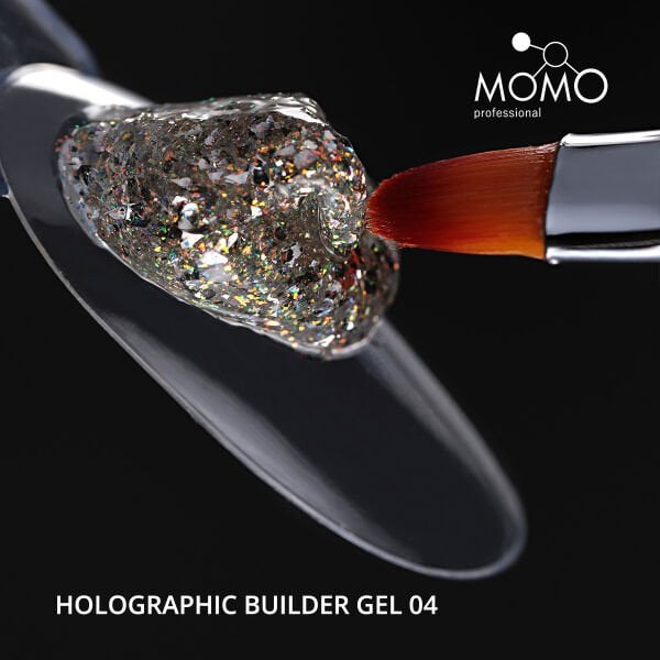 Momo Professional Holographic Builder Gel, Nail Art için Protez Tırnak Jeli No.04, Glitter Sarı Simli, 10 gr