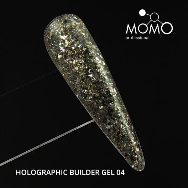Momo Professional Holographic Builder Gel, Nail Art için Protez Tırnak Jeli No.04, Glitter Sarı Simli, 10 gr