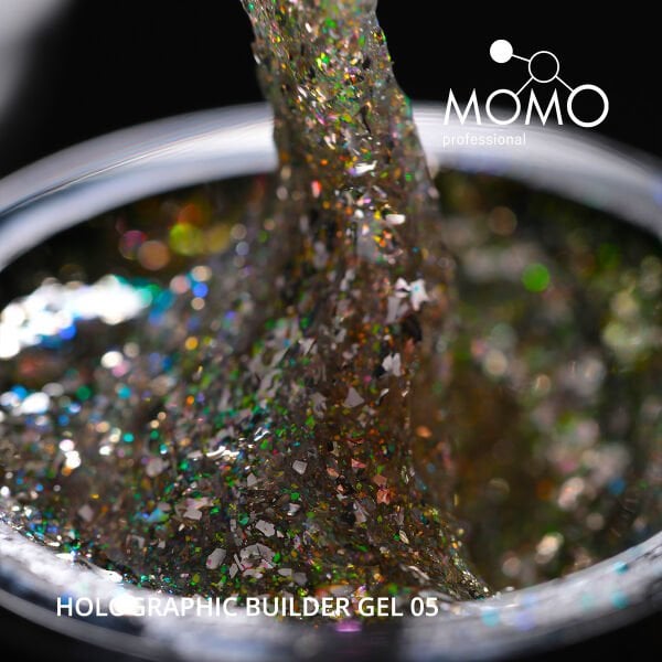 Momo Professional Holographic Builder Gel, Nail Art için Protez Tırnak Jeli No.05, Glitter Yeşil Simli, 10 gr