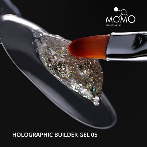 Momo Professional Holographic Builder Gel, Nail Art için Protez Tırnak Jeli No.05, Glitter Yeşil Simli, 10 gr