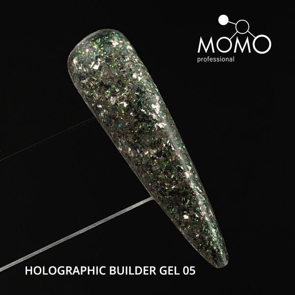 Momo Professional Holographic Builder Gel, Nail Art için Protez Tırnak Jeli No.05, Glitter Yeşil Simli, 10 gr