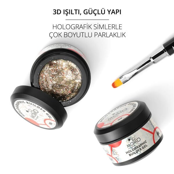 Momo Professional Holographic Builder Gel, Nail Art için Protez Tırnak Jeli No.06, Glitter Turuncu Simli, 10 gr