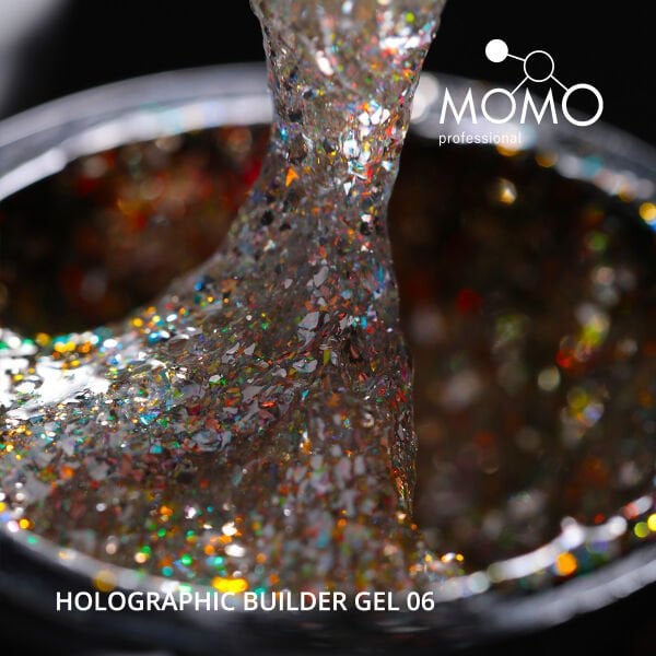 Momo Professional Holographic Builder Gel, Nail Art için Protez Tırnak Jeli No.06, Glitter Turuncu Simli, 10 gr