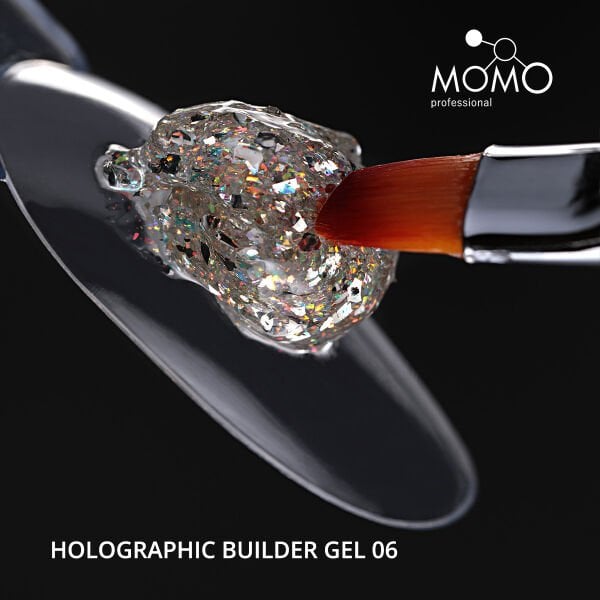 Momo Professional Holographic Builder Gel, Nail Art için Protez Tırnak Jeli No.06, Glitter Turuncu Simli, 10 gr