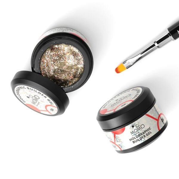 Momo Professional Holographic Builder Gel, Nail Art için Protez Tırnak Jeli No.06, Glitter Turuncu Simli, 10 gr