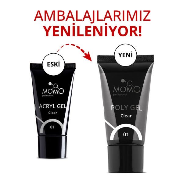 Momo Professional Protez Tırnak İçin Poly Gel, Poli Jel, No.01, Şeffaf, 30 gr