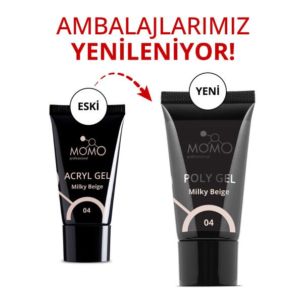 Momo Professional Protez Tırnak İçin Poly Gel, Poli Jel, No.04, Sütlü Bej, 30 gr