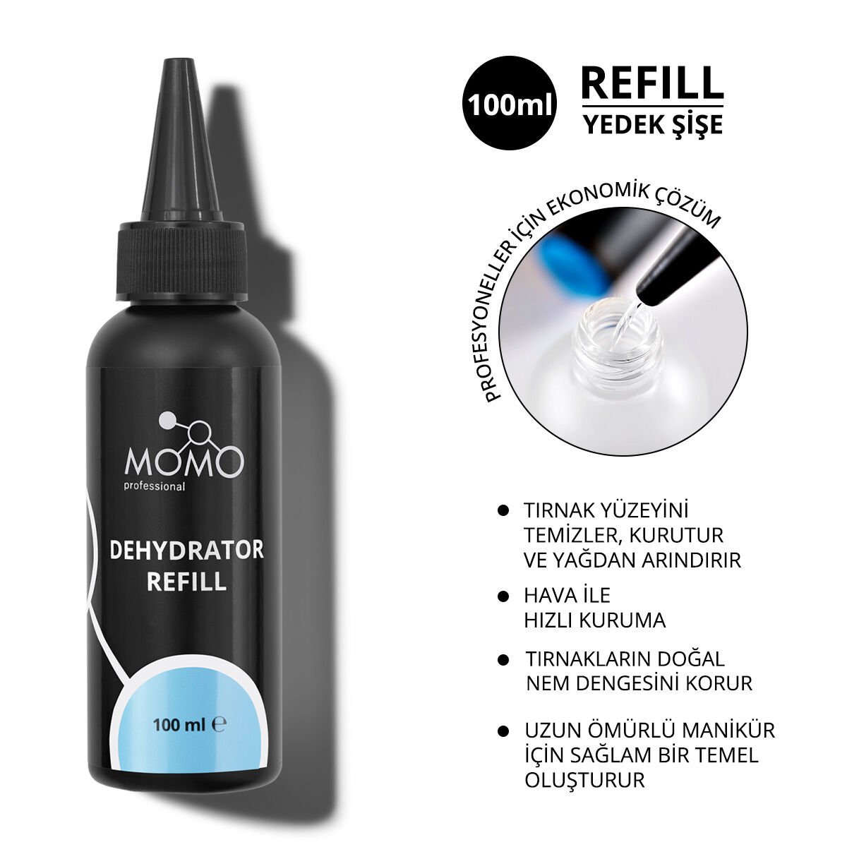 Momo Professional Dehydrator Yedek Dolum Şişesi, Refill, Tırnak Kurutucu, 100 ml