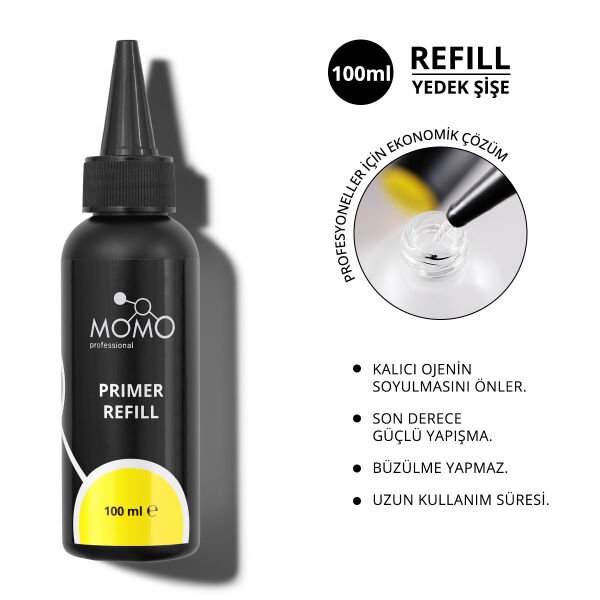 Momo Professional Nail Primer, Asitsiz, Yedek Dolum Şişesi, Refill, Acid Free, 100 ml