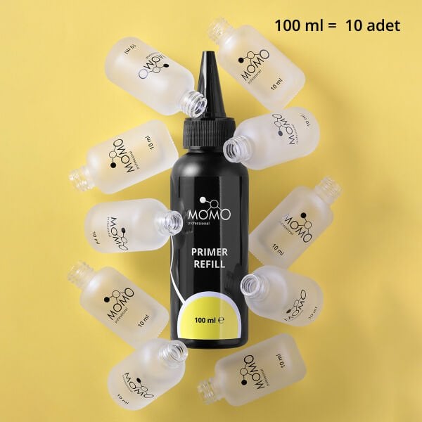 Momo Professional Nail Primer, Asitsiz, Yedek Dolum Şişesi, Refill, Acid Free, 100 ml