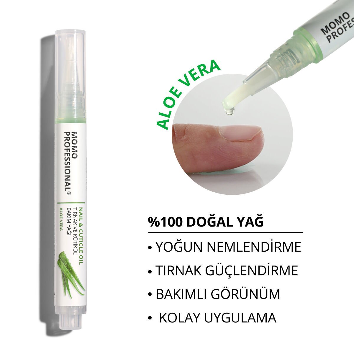 Momo Professional Aloe Vera, Özlü Tırnak ve Kütikül Bakım Yağı Kalemi, Nemlendirici ve Güçlendirici Etki, 3 ml