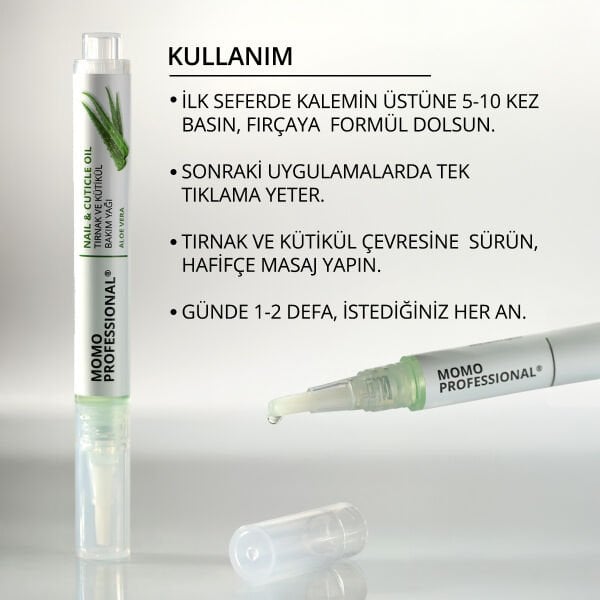 Momo Professional Aloe Vera, Özlü Tırnak ve Kütikül Bakım Yağı Kalemi, Nemlendirici ve Güçlendirici Etki, 3 ml