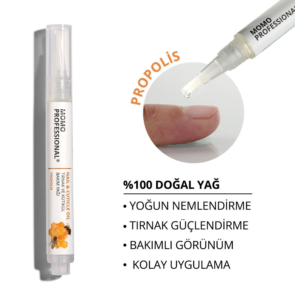 Momo Professional Propolis Özlü Tırnak ve Kütikül Bakım Yağı Kalemi, Nemlendirici ve Güçlendirici Etki, 3 ml