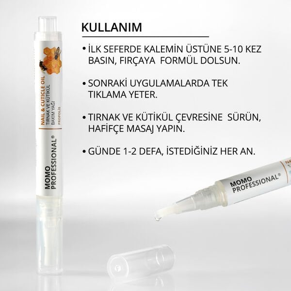 Momo Professional Propolis Özlü Tırnak ve Kütikül Bakım Yağı Kalemi, Nemlendirici ve Güçlendirici Etki, 3 ml